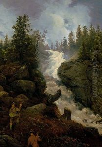 Wildbach Im Morgendlichen Licht, Seitlich 2 Bergsteiger Wildbach Im Morgendlichen Licht, Seitlich 2 Bergsteiger