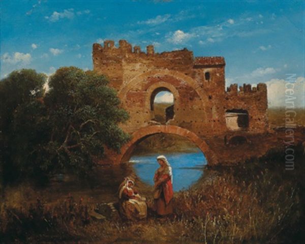 Romische Landschaft Mit Zwei Frauen Am Fluss - view 1