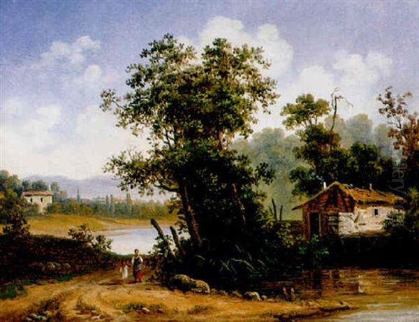 Sommerliche Fluslandschaft Mit Reetgedeckter Kate - view 1