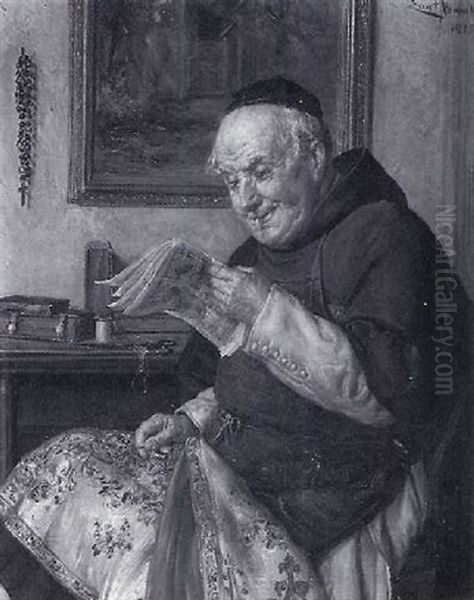 Monch Mit Stickzeug Und Zeitung - view 1