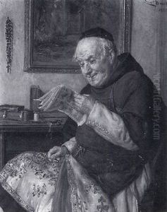Monch Mit Stickzeug Und Zeitung