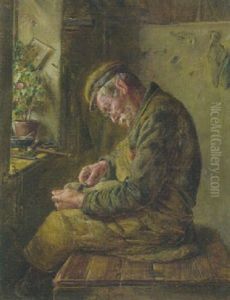 Schuster Bei Seiner Arbeit Am Fenster