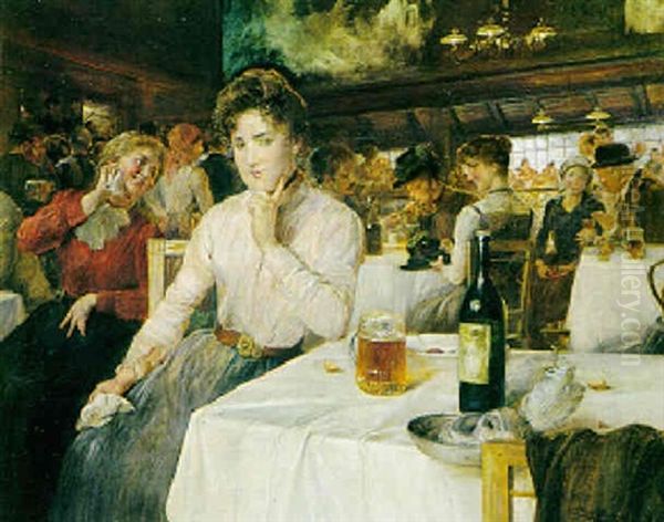 Sinnende Junge Frau Im Wirtshaus - view 1