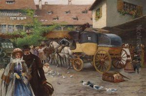 Ankunft Der Pferdekutsche by Otto Robert Nowak