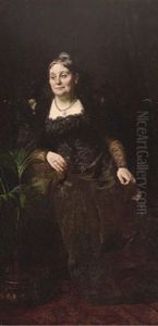 Portrait Of William Tyne In A Black Suit, Holding Glasses In A Study (+ Portrait Of Martha Tyne Seated In A Brown Dress And Tiara, 1899; Pair)