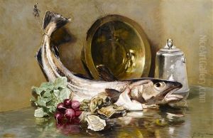 Still Life With Fish And Radishes by George L. Noyes