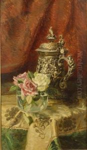 Still Life With Roses And Silver Tankard by George L. Noyes