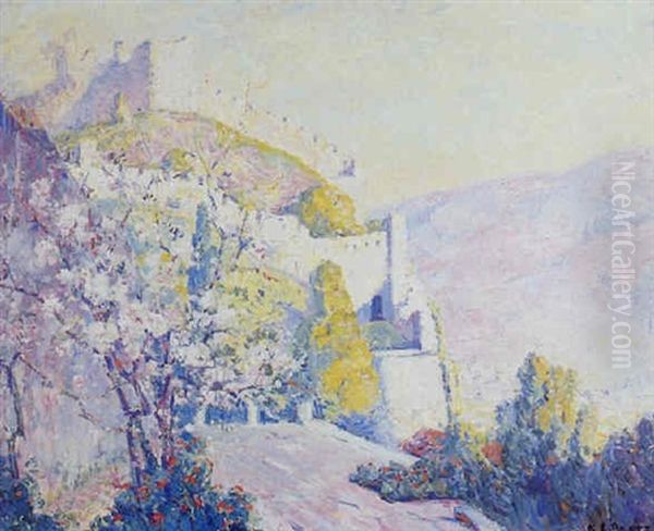 A Spring Landscape With Castle Walls On Hills - view 1