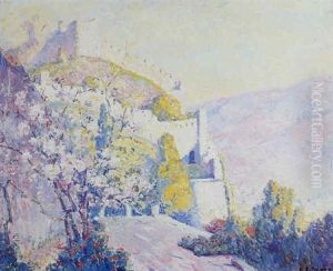 A Spring Landscape With Castle Walls On Hills