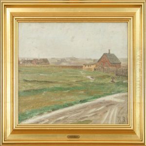 A Jutlandic Landscape With Houses. Signed K. B. 1910 by Kristen Bjerre