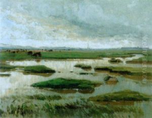 Sommerliche Auenlandschaft Mit Kuhherde by Alexandre Nozal