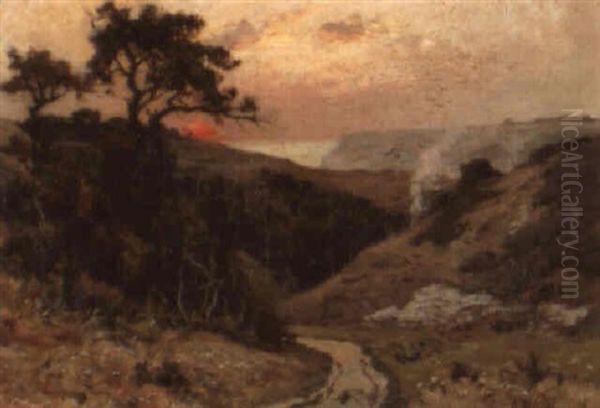 A Valley Leading To The Sea At Sunset - view 1