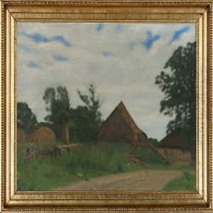 Houses At A Village Road by Niels Bjerre