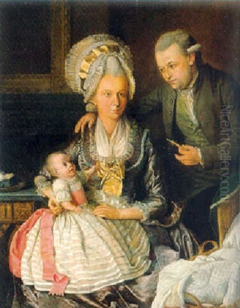 Group Portrait Of A Gentleman And His Wife With Their Child In An Interior - view 1
