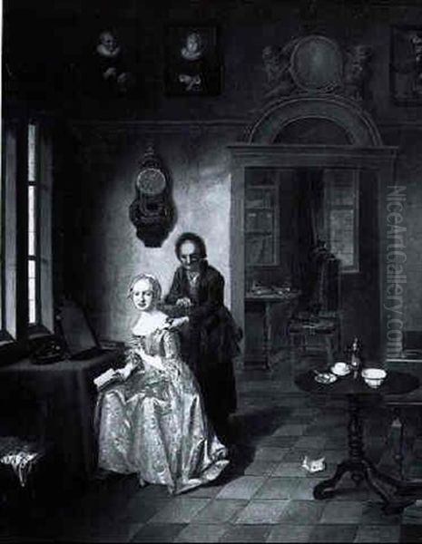 A Lady Seated By A Window In An Interior Holding A Book, With Her Maidservant Handing Her A Letter - view 1
