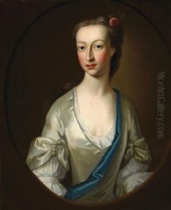 A Portrait Of A Young Lady In A White Dress With A Rose In Her Hair by William De Nune