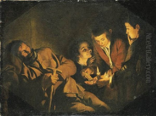 Boys Robbing A Sleeping Old Man By Candlelight - view 1