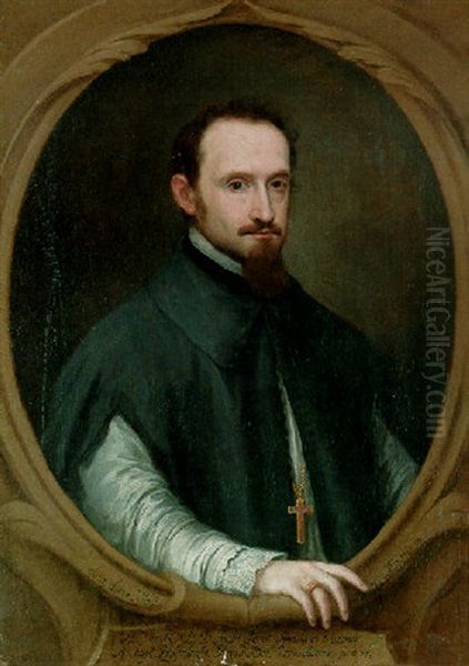 Portrait Of The Archbishop Of Seville, Don Ambrioio De Spinola (d.1684) In Clerical Costume In A Sculpted Oval - view 1