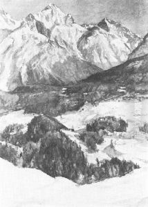 A Mountainous Winter Landscape by Jakob Nussbaum