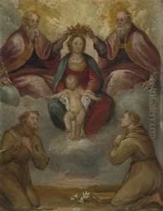 Madonna And Child Crowned By The Trinity And Adored By Franciscan Saints by Carlo Francesco Nuvolone