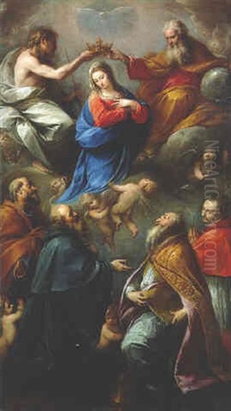 The Coronation Of The Virgin With Saints Peter, Paul, Ambrose And Charles Borromeo by Carlo Francesco Nuvolone