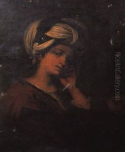A Woman Wearing A Turban With A Boy Reading Behind A Woman Wearing A Turban With A Boy Reading Behind