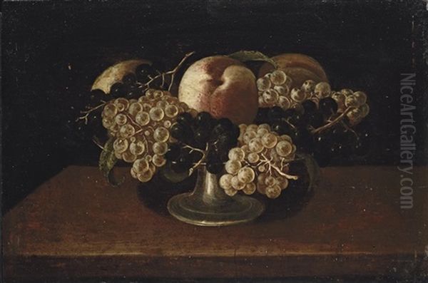 A Silver Tazza With White And Red Grapes And Peaches - view 1
