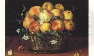 Nature Morte Au Panier De Peches Sur Un Entablement by Panfilo Nuvolone