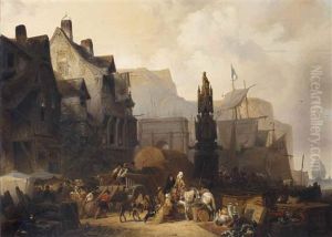 A Busy Harbour In Normandy by Wijnand Jan Joseph Nuyen