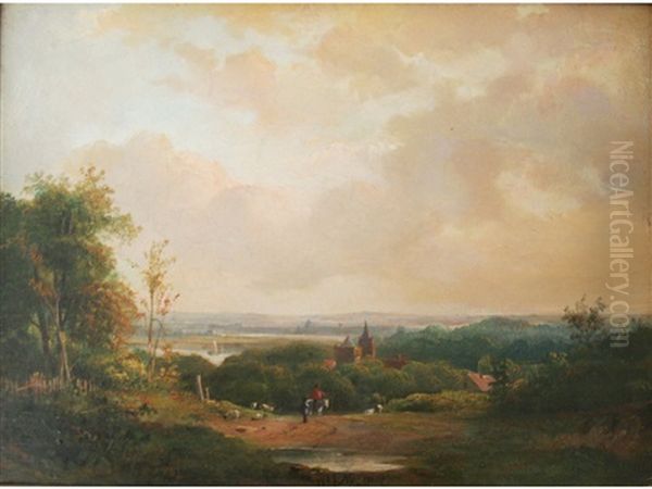 Figures In An Open Country Landscape With A Village - view 1