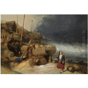 Fisherfolk By A Beached Vessel