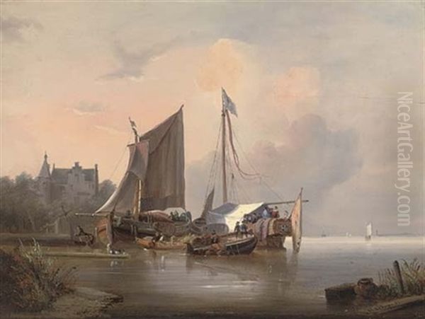 Ceremonial Barges Moored On A Dutch Waterway - view 1
