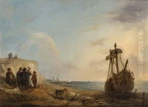 Fisherfolk By A Beached Boat