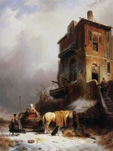 Hiver: A Winter Landscape With Figures Near A Fisherman's House by Wijnand Jan Joseph Nuyen