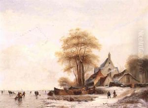 Paysage D'hiver Avec Patineurs