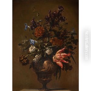 A Still Life Of Ipomoeas, Cirsium, Tulips, Carnations And Dog Roses by Mario Nuzzi Mario Dei Fiori