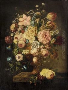 Groses Blumenstillleben In Einer Steinvase