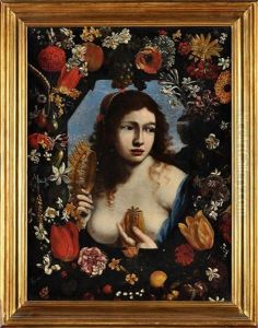 A Bust Portrait Of A Noblewoman, Holding A Purse And Coronet With A Garland Of Flowers