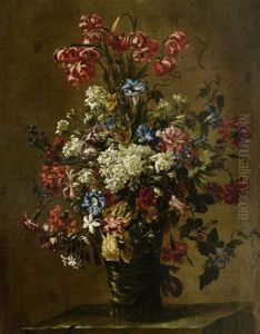 Gebundener Blumenstrauss Auf Einer Steinplinthe
