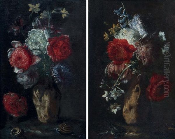 Bouquets De Fleurs Dans Un Vase (pair) - view 1