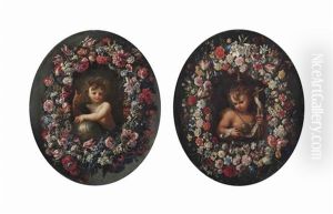 The Christ Child Surrounded By A Garland Of Flowers (+ The Infant Saint John The Baptist Surrounded By A Garland Of Flowers; Pair)