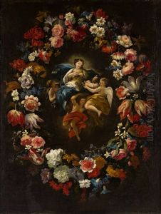 Guirnalda De Flores Con La Virgen De La Leche (attrib. To Collab. W/luca Giordano)