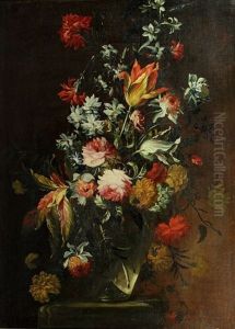 Bouquet De Fleurs Dans Un Vase En Verre by Mario Nuzzi Mario Dei Fiori