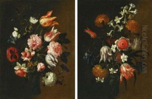 Still Lifes With Tulips, Roses And Other Flowers Tied In Bunches (pair) Still Lifes With Tulips, Roses And Other Flowers Tied In Bunches (pair)