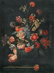 Blumenstillleben Mit Libelle In Antiker Reliefvase by Mario Nuzzi Mario Dei Fiori