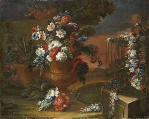 Blumenstillleben In Landschaft (+ Blumenstillleben In Landschaft; 2 Works) by Mario Nuzzi Mario Dei Fiori