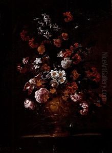 Vase De Fleurs Sur Un Entablement by Mario Nuzzi Mario Dei Fiori