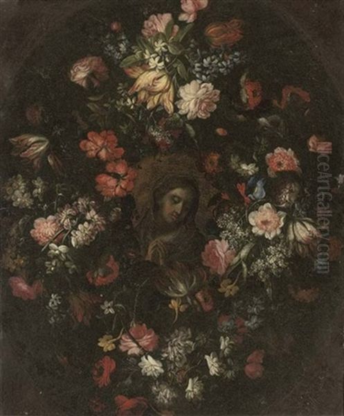 The Madonna At Prayer In A Floral Cartouche - view 1