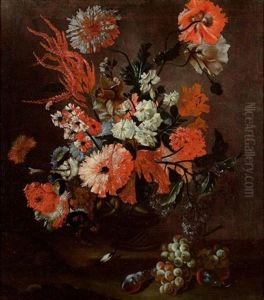 Blumenstillleben Mit Trauben Und Pflaumen Blumenstillleben Mit Trauben Und Pflaumen
