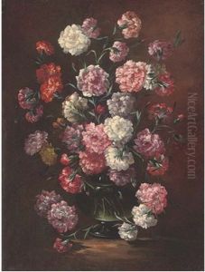 Carnations In A Glass Vase In A Clearing by Mario Nuzzi Mario Dei Fiori